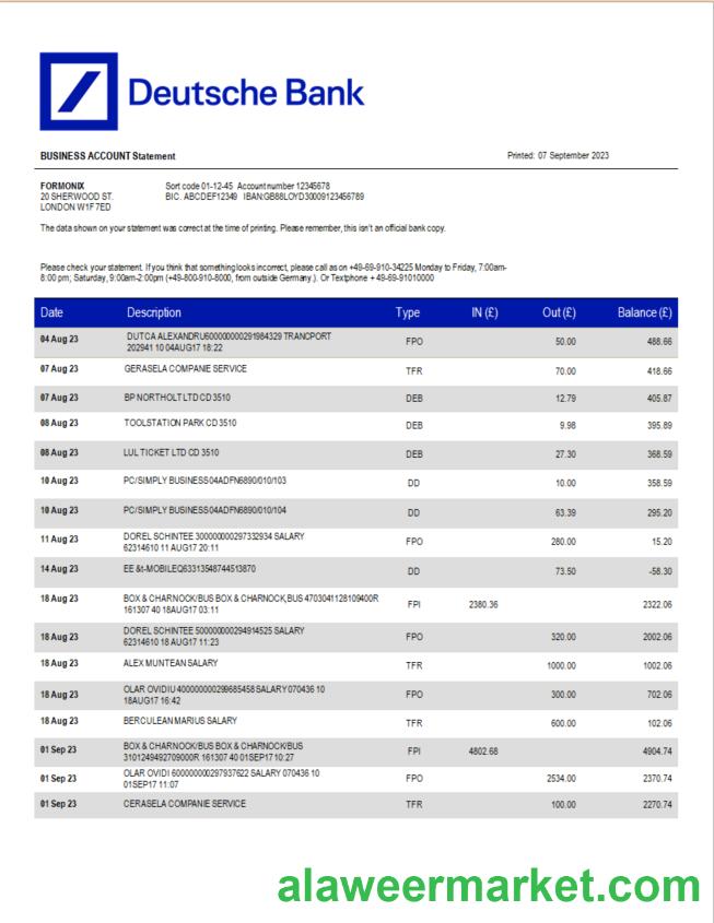 Deutsche Bank corporate statement Word and PDF template